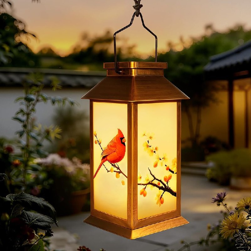 PR!CE DROP ( ) Birthday Gifts for Women Mom Grandma Men, Solar Lanterns Outdoor Waterproof Hanging Garden Decor with Cardinal Pattern Outdoor Solar Lights for Garden Lawn Yard Patio Porch (Cardinal)