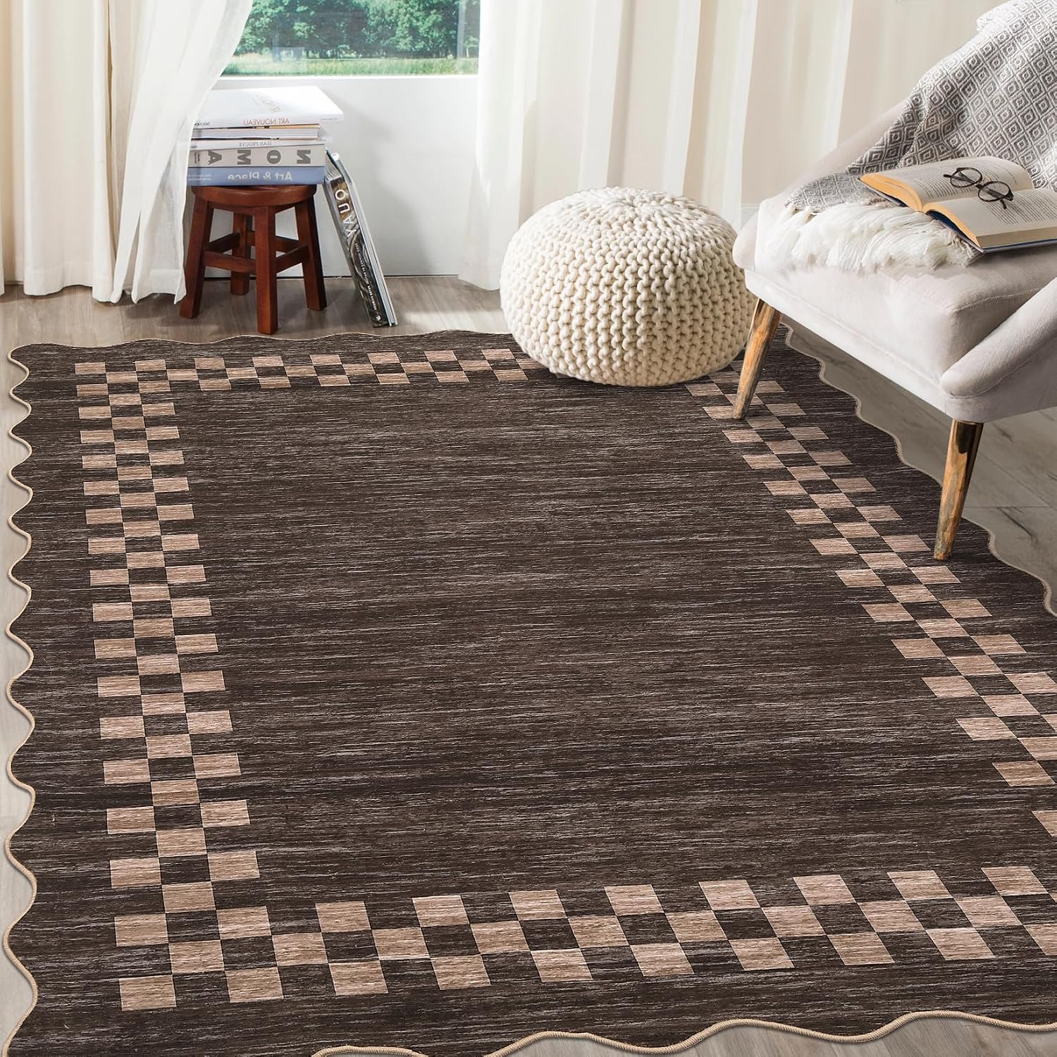 GarveeHome 4x6 Area Rug Small Washable Living Room Rug Scalloped Rug