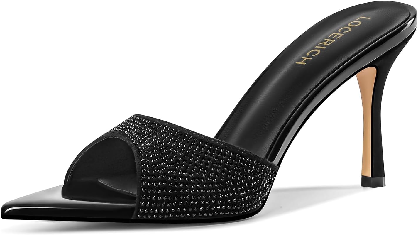 LOCERICH Rhinestone Heel Mules