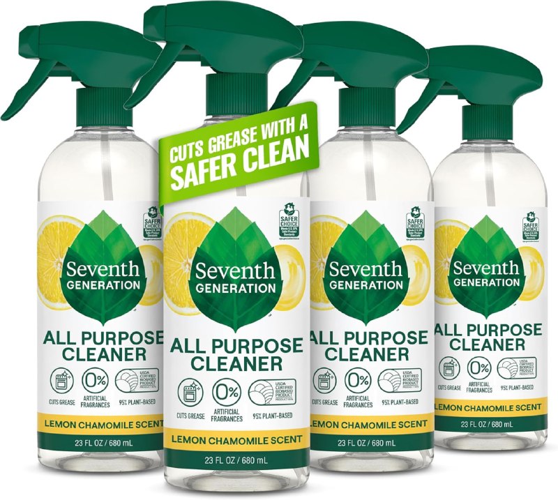 Seventh Generation All Purpose Cleaning Spray Surface Cleaner Lemon Chamomile scent Cuts Grease 23 oz, Pack of 4