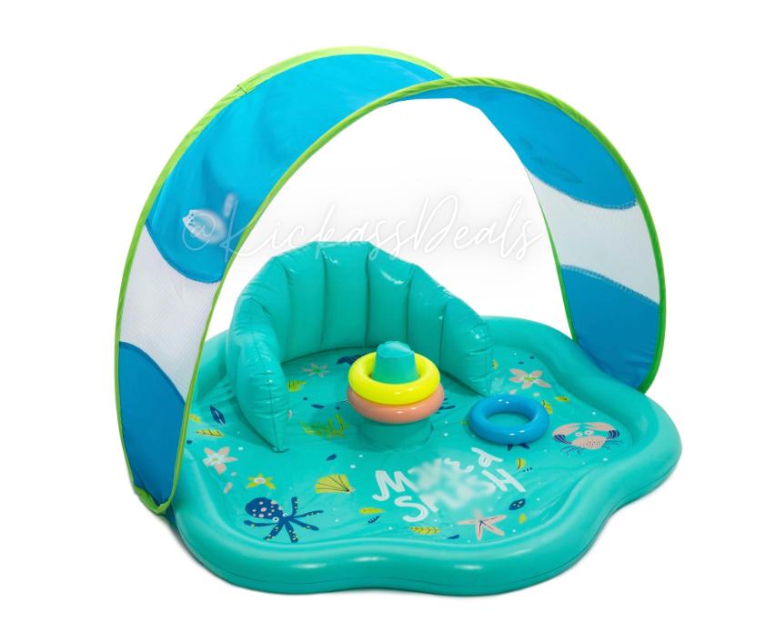 SwimSchool Infant Baby Pool Floats, Free Swimming, Super Buoyant – Ages 6-24 Months – Multiple Colors/Styles – Adjustable Canopies and Seats, Splash & Play Baby Floaties