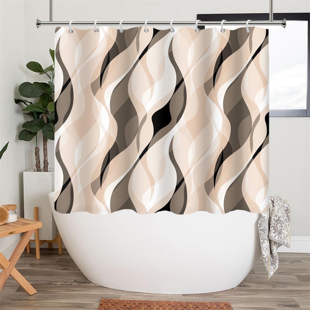 Cream Striped Short Shower Curtain for Walkin Tub 72x60 inch