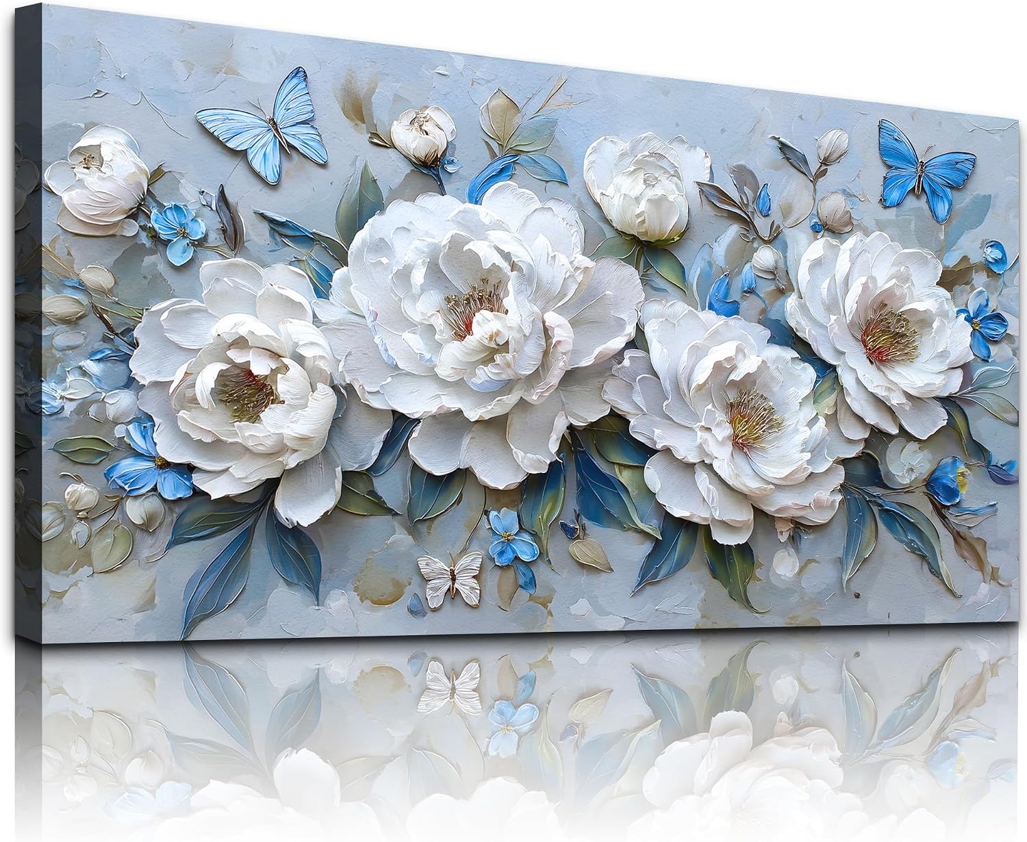 MEICEN88 Blue Floral Canvas Wall Arts