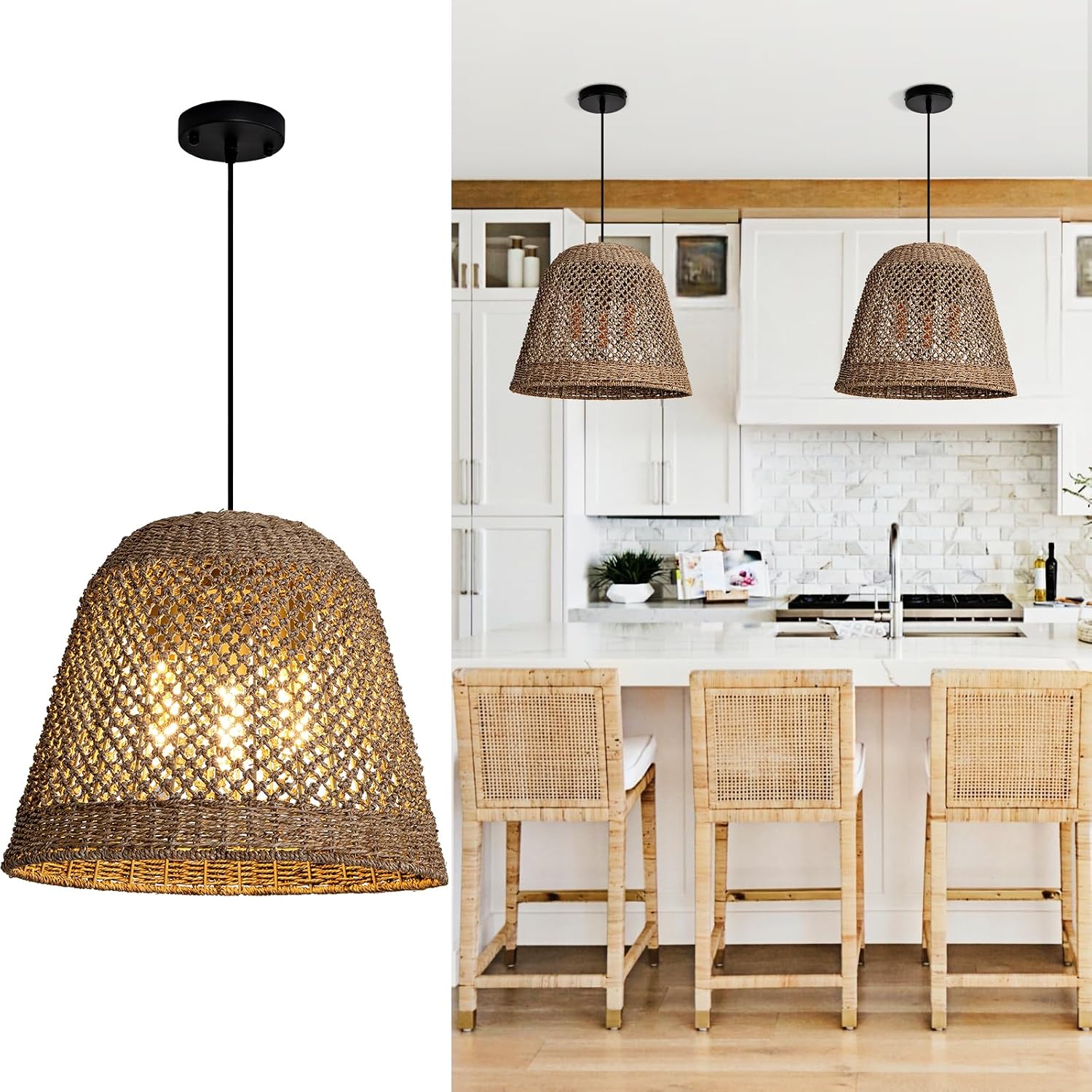 LISLIBE Rattan Pendant Lights