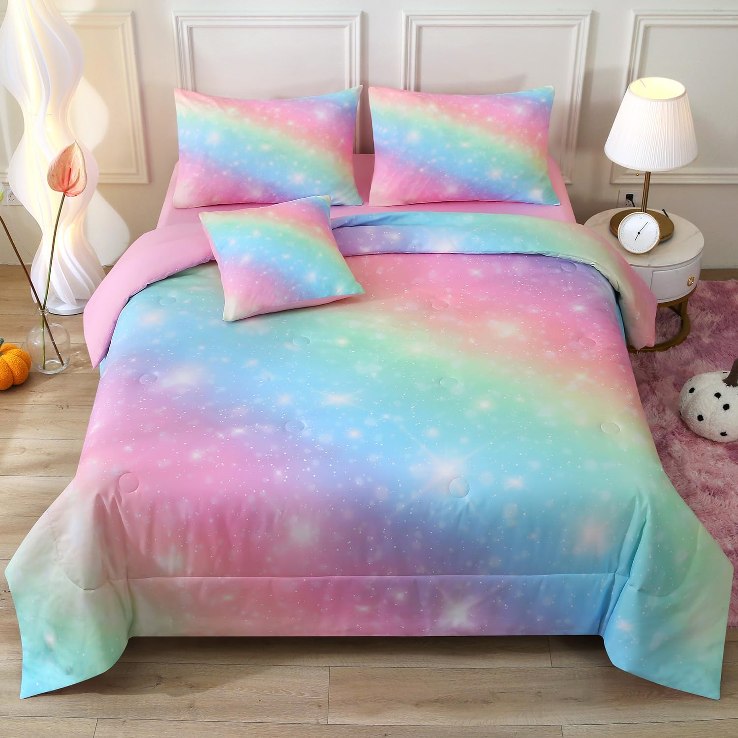 JQinHome Rainbow Galaxy Bedding Sets