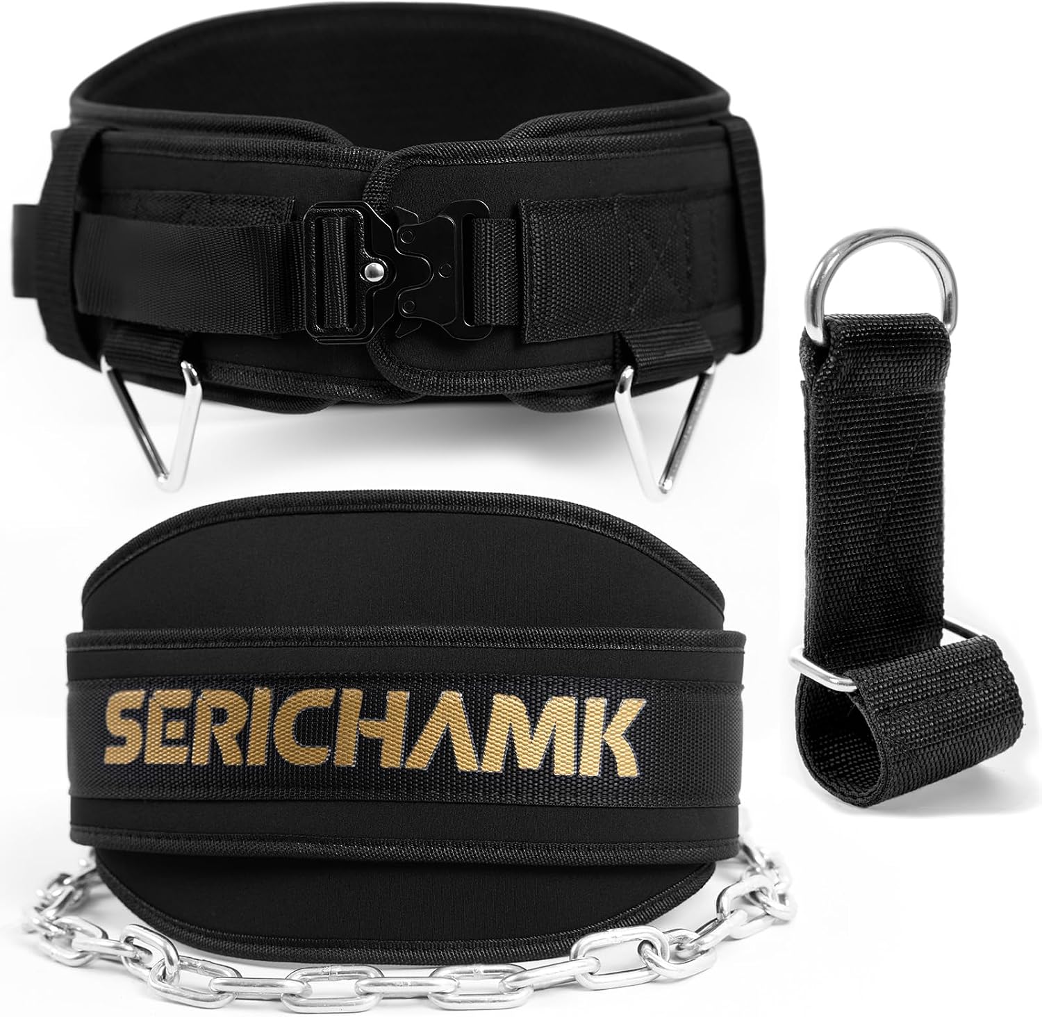 Weighted Dip Belt for Weight Lifting - 46" Pull Up Belt With Chain & Loading Straps