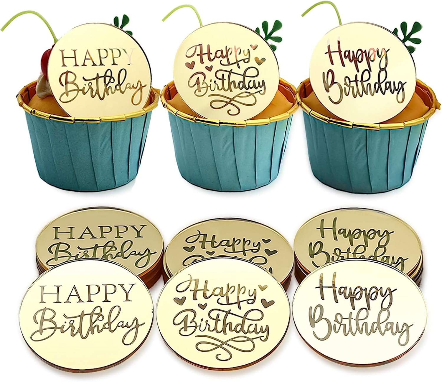 AiQi Happy Birthday Cupcake Toppers