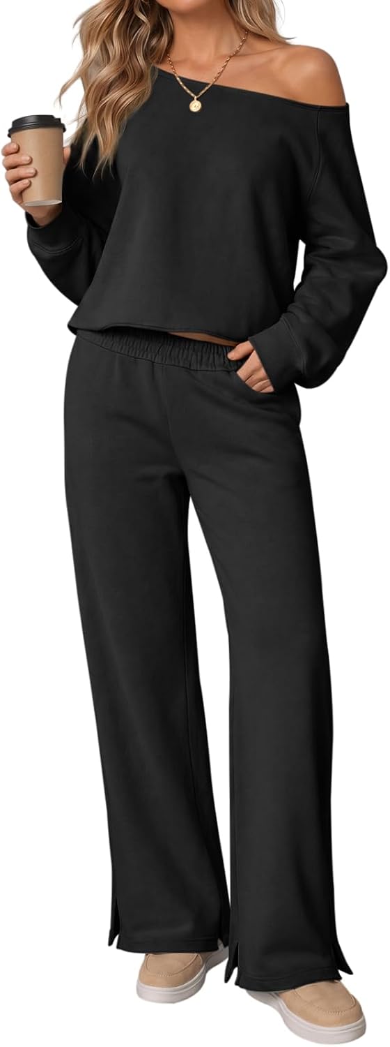 Fisoew Women's Off-Shoulder Sweatsuit Sets