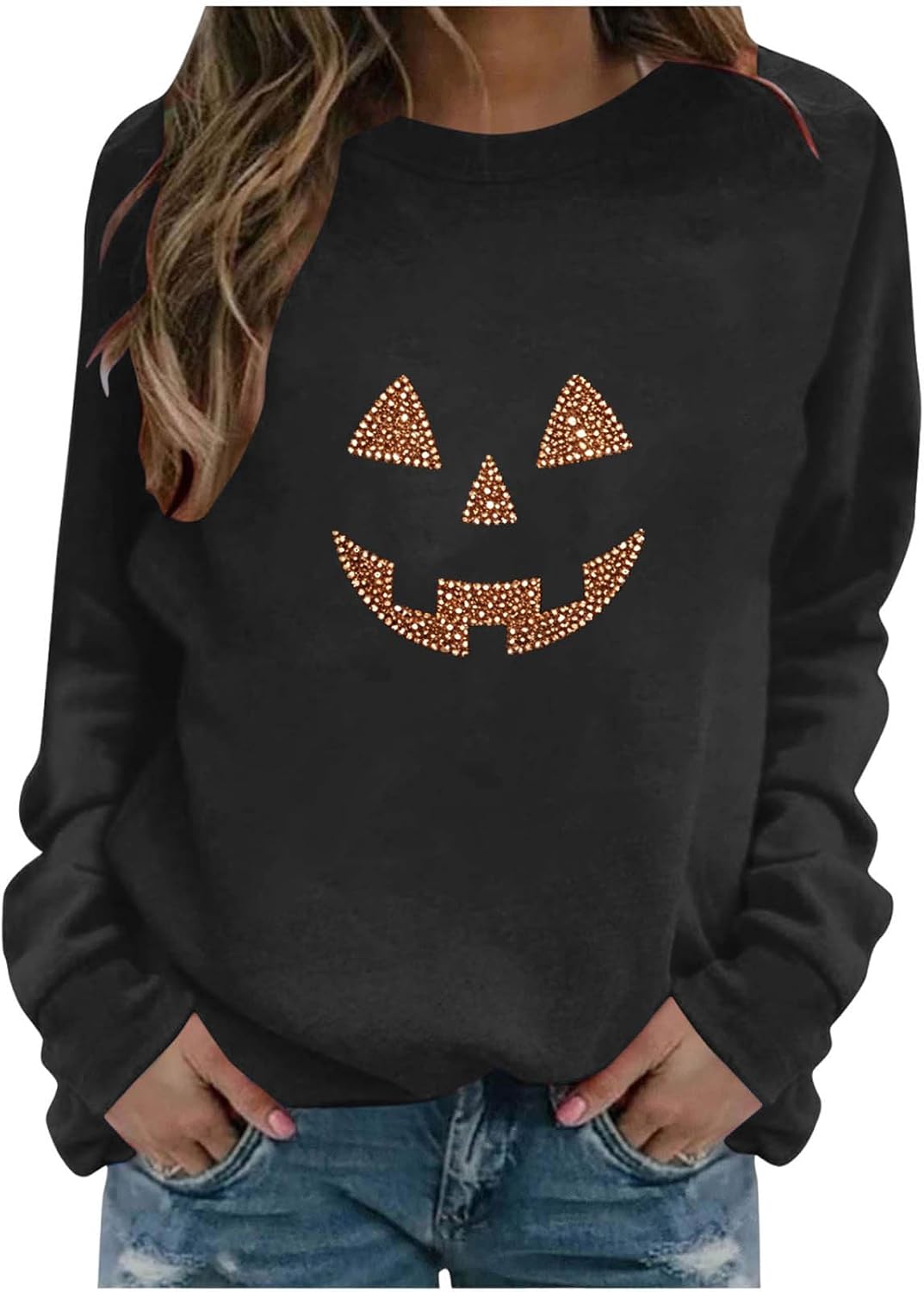 Women Halloween Sweatshirt Long Sleeve Spooky Season Pullover Tops