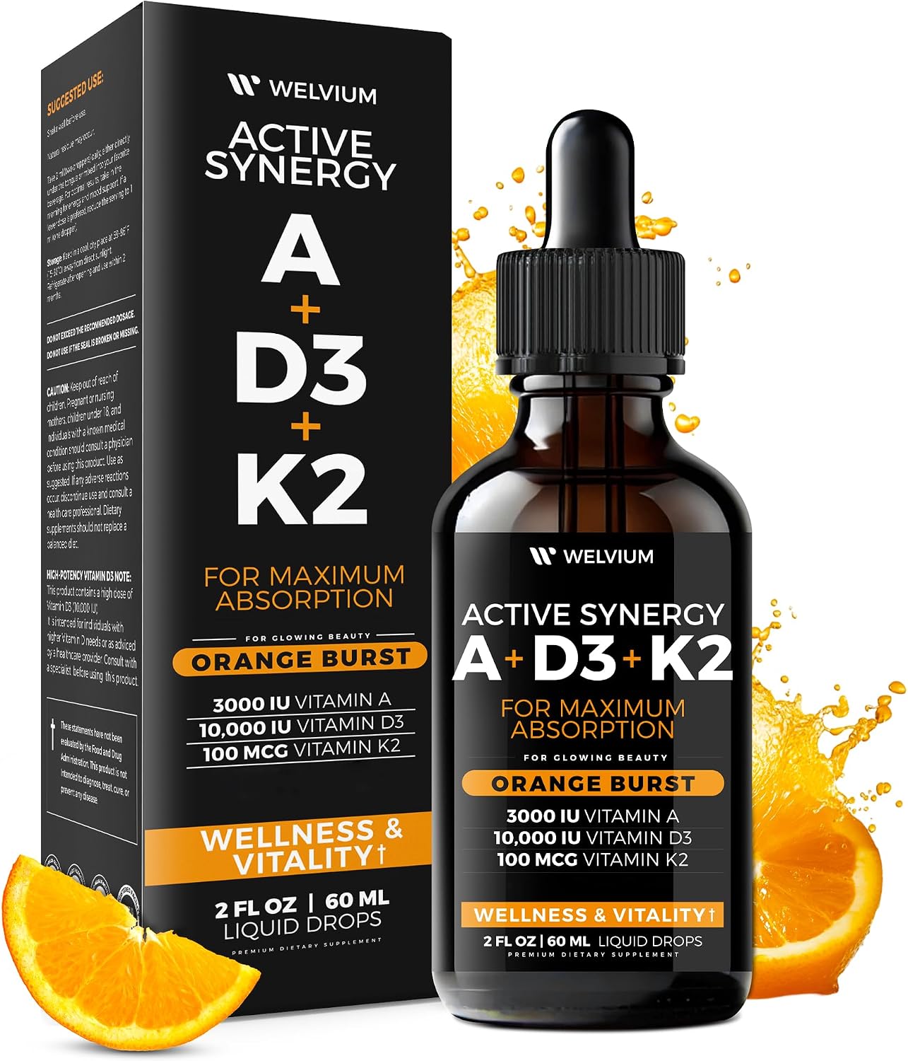 WELVIUM 5-in-1 Liquid Vitamin D3 K2 Drops, ADK 10 Vitamin Supplement