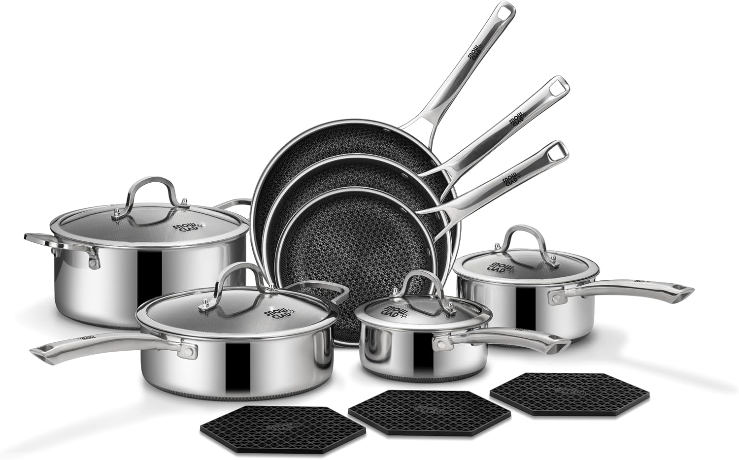 SNOWCLAD Pots and Pans Set Non Stick Stainless Steel Kitchen Cookware