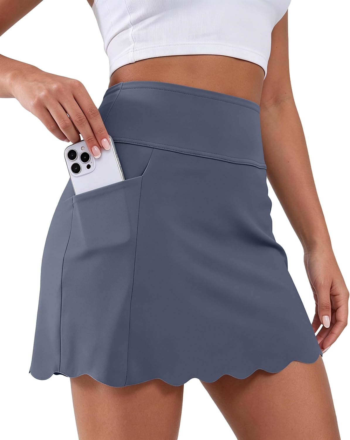 Women's Tennis Skort with Pockets, Quick-Dry Scalloped Hem Sport Skort with Built-in Shorts for Golf Running Workout