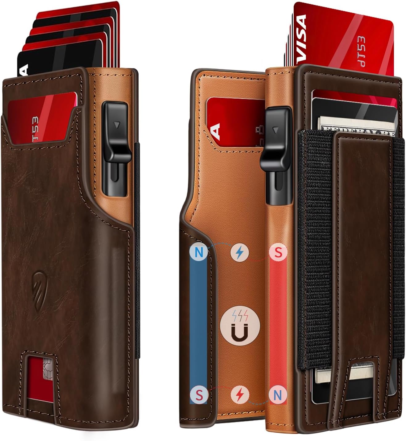 RUNBOX Wallet for Men 9-13 Cards RFID Blocking Slim Pop-Up Card Holder