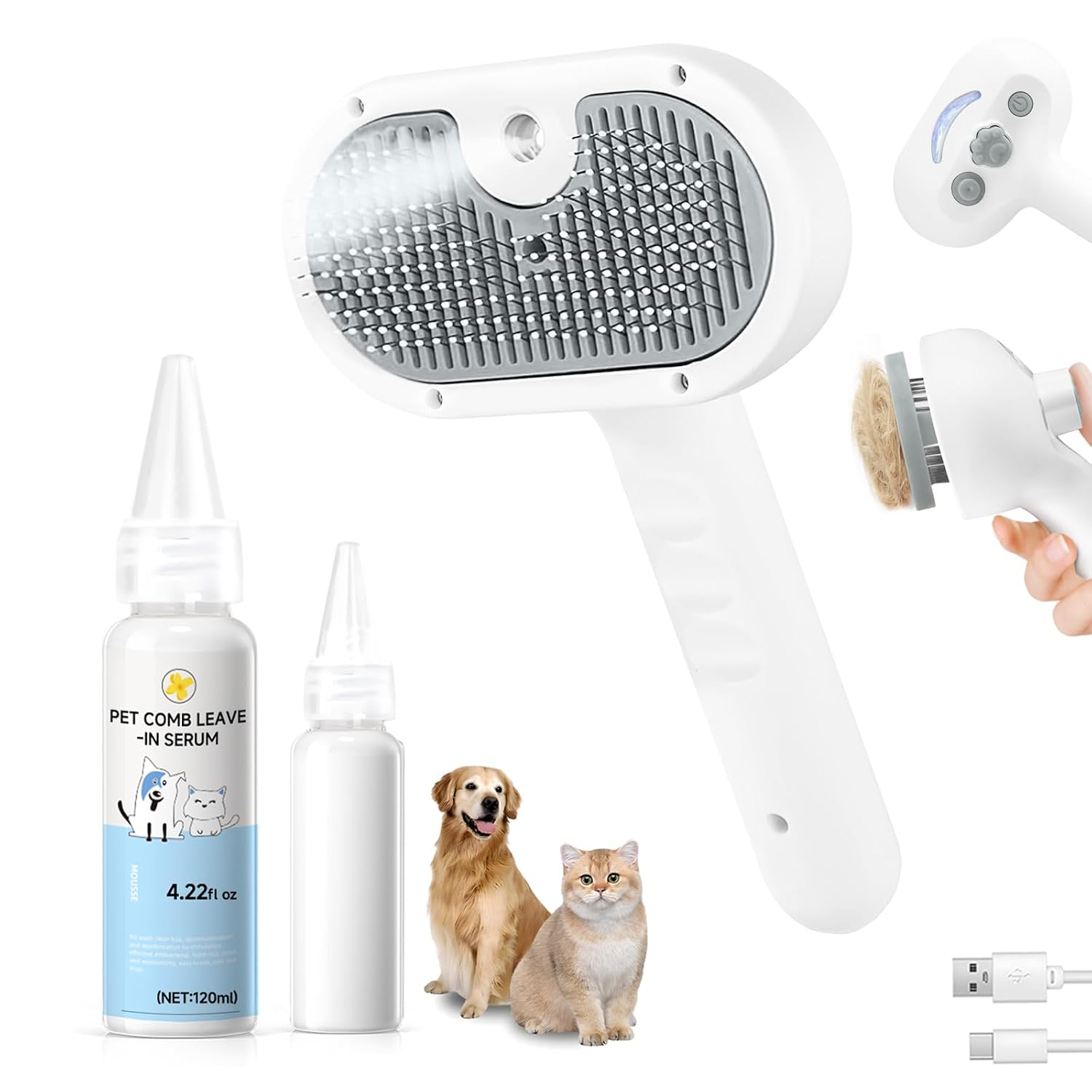Pet Steam Brush for Dogs & Cats, 3-in-1 Shedding Grooming Tool