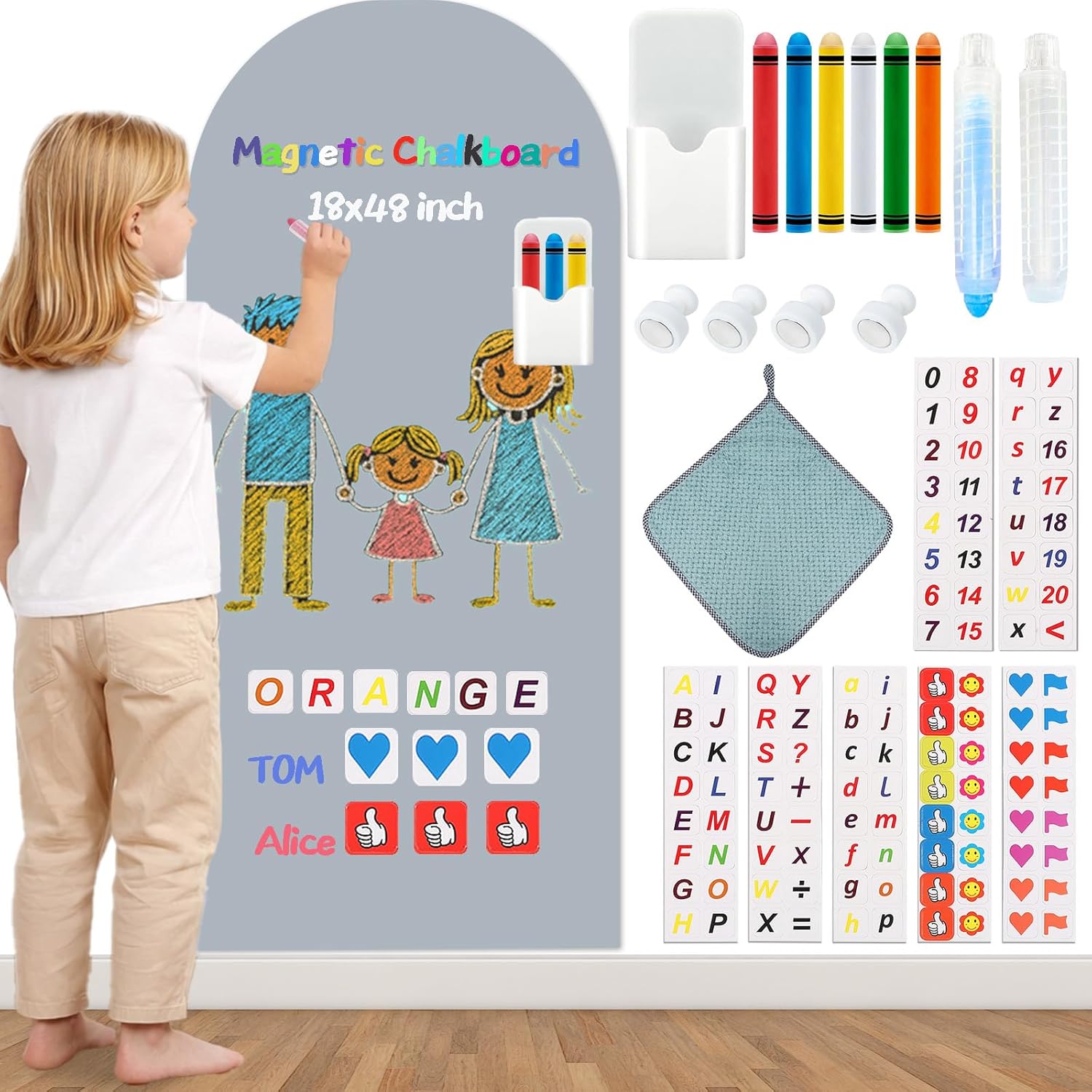 Magnetic Arch Wall Decal for Kids 18x48 Inch,Upgraded Thickened Magnetic Chalkboard for Most Wall,Suitable for Home Decoration Wallpaper and Children's Game Room (Grey, 18x48 Inch)