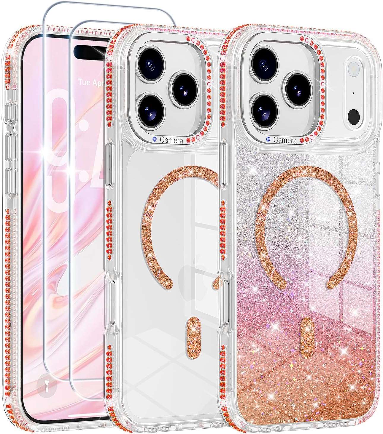 JAME for iPhone 17 Pro Max Case Girly with Magnetic Glitter Card for Women