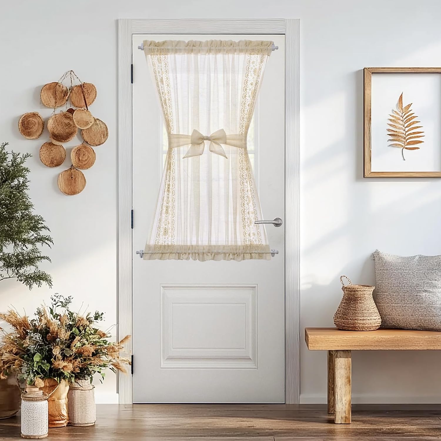 jinchan Linen Floral Door Curtains