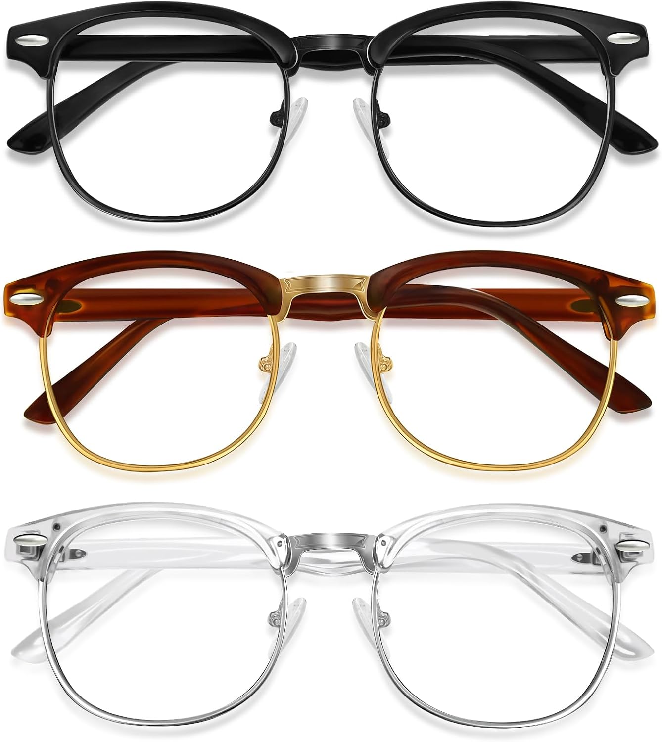 Blue Light Glasses Men and Woman, 99% Blue Light Blocking Glasses for Computer Gaming TV Phone Screen Half Frame