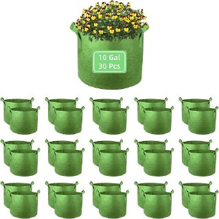 PR!CE DROP ( ) 10 Gallon Garden Grow Bags, 30 Pack 10 Gal Planter Bags Fabric Pot, Nonwoven Grow Pots Heavy Duty Aeration Fabric Pots with Handles, Garden Fabric Planters for Vegetables Flowers (Green)