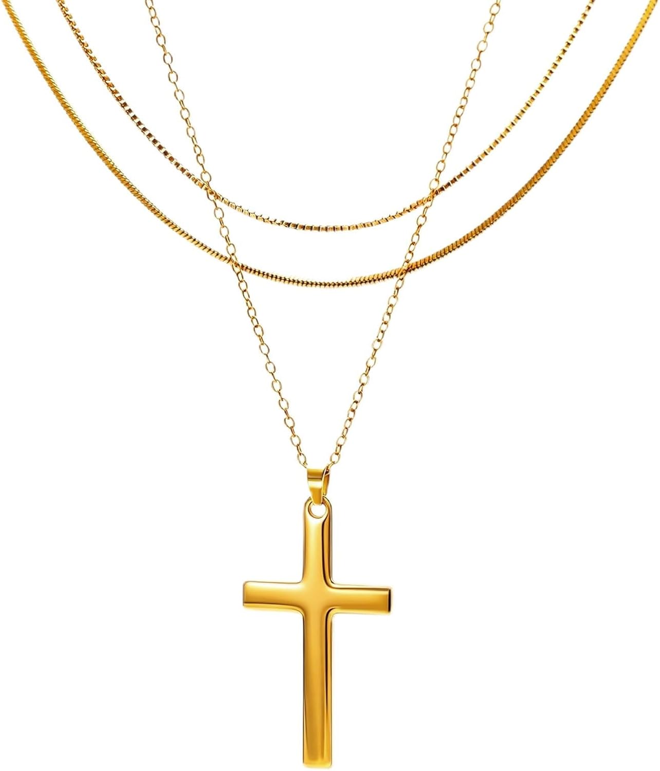 Gold Cross Layered Necklaces