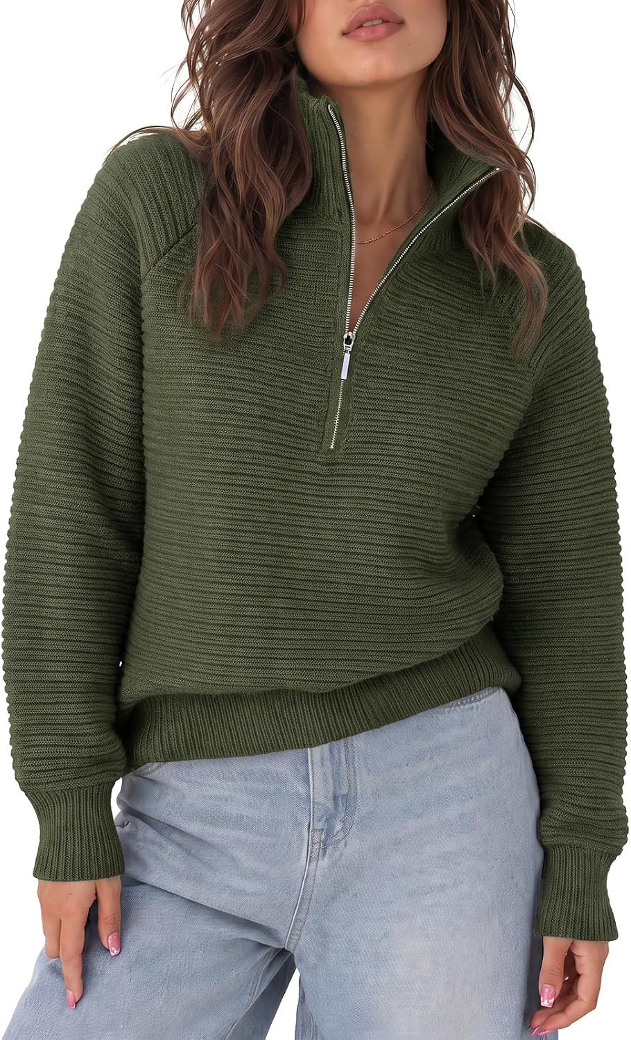 Fisoew Oversized Quarter Zip Sweaters