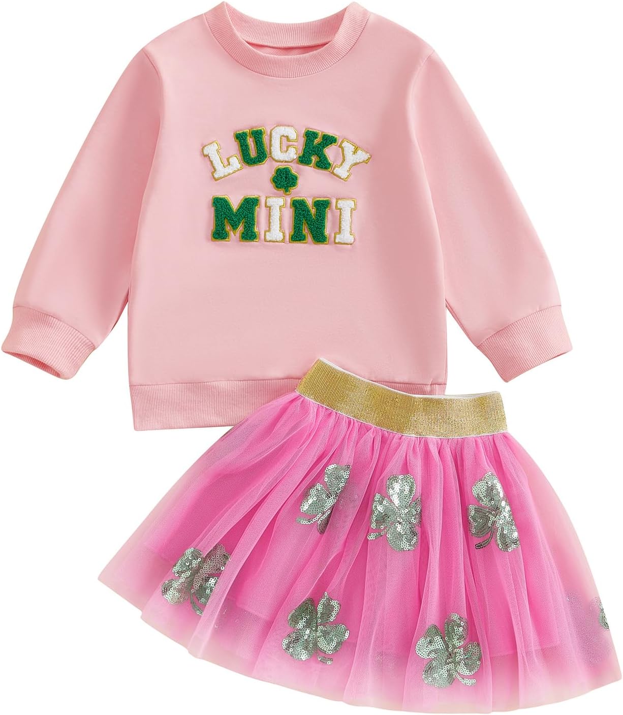 Kayotuas Toddler Baby Girl St Patricks Day Outfit Lucky Charm Sweatshirt and Tulle Tutu Skirts Set Cute Infant Irish Clothes