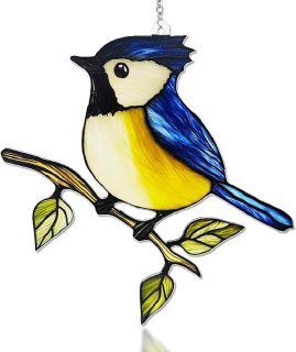 PR!CE DROP ( ) Birds Suncatchers for Windows Hanging, Birds on a Branch Stained Glass Suncatcher, Suncatcher for Office/Door/Women (Blue)