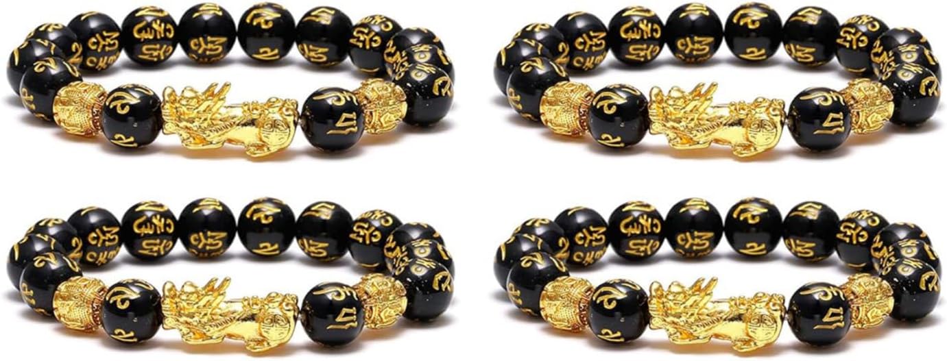 Long tiantian Pixiu Bracelet Obsidian Bead Feng Shui Wealth Luck Jewelry
