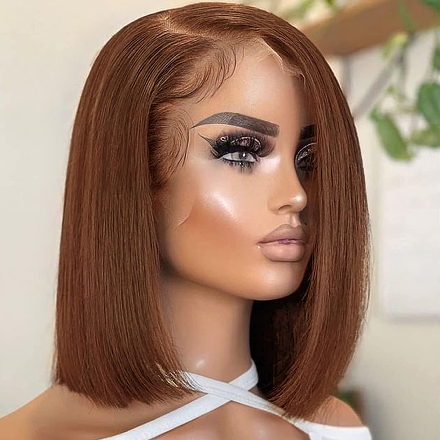 Bob Human Hair Wigs (Chocolate Brown