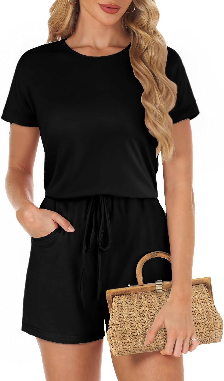 Summer Rompers for Women Casual Dressy Short Sleeve Jumpsuit with Pocket Tops and Shorts One Piece Lounge Set Outfit