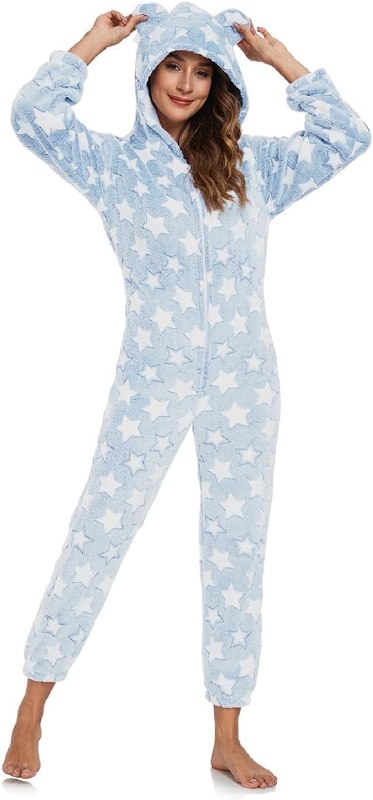 RONGTAI One-piece Women Robes with Star Plush Long Bathrobe for Women, Warm and Soft for Birthday Holiday Gifts