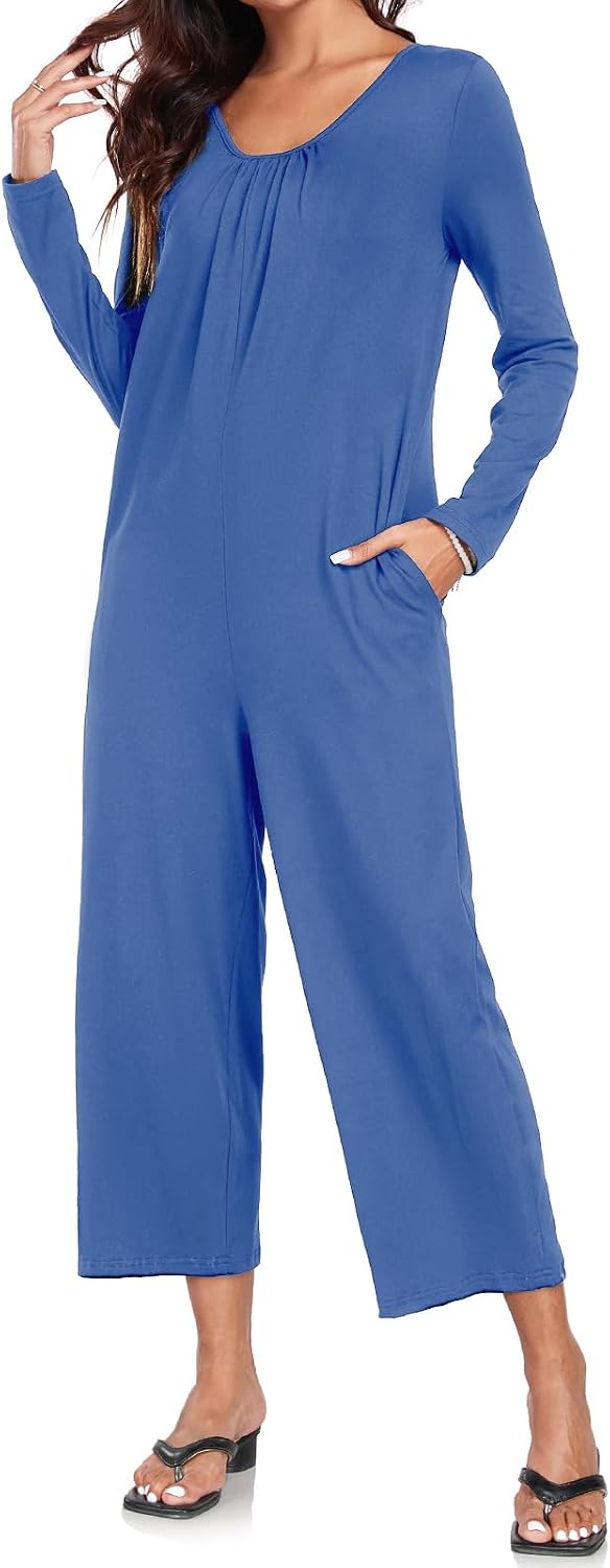 Jumpsuits for Women Casual Long Sleeve Loose One Piece Wide Leg Long Pants