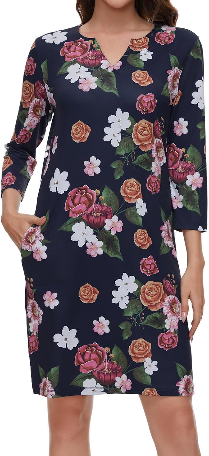 Lightbare Women’s 3/4 Sleeve Dress with Pockets UPF 50+ Casual Sun Dress Breathable Quick Dry for Beach Hiking Outdoors Party