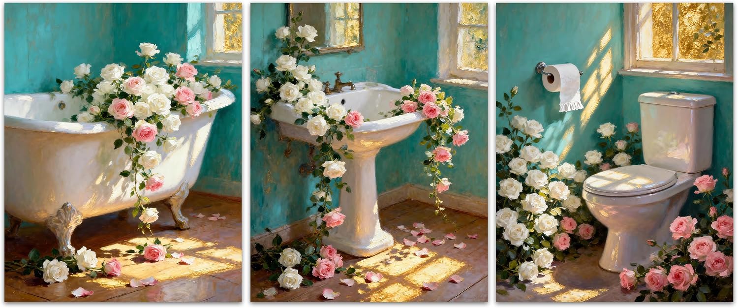 ZOIYINO Vintage Floral Bathroom Prints