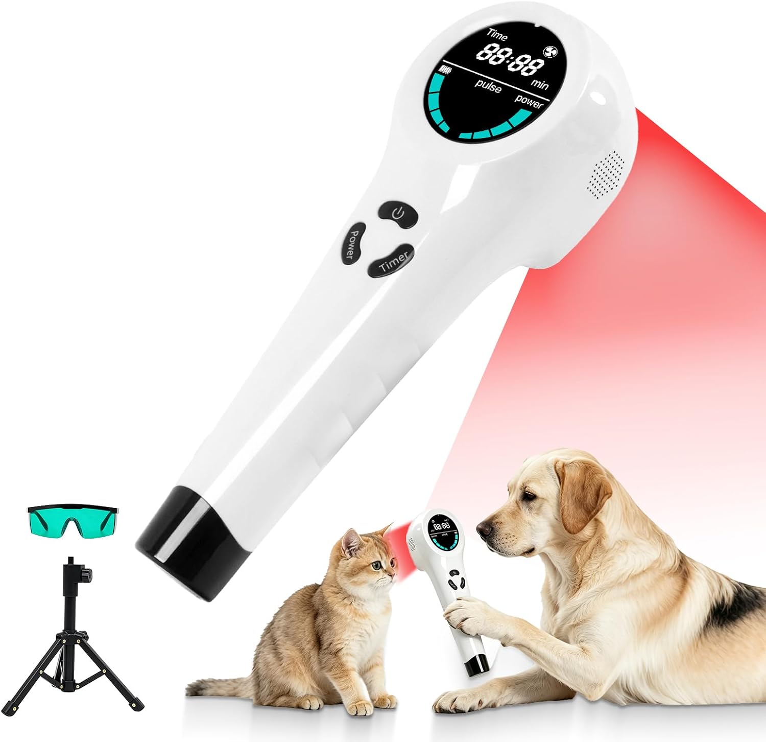 Handheld Red Light Therapy Device for Dogs Cats Horses, Pet Red Light Therapy 650nm Red 808nm Near Infrared LLLT Light Therapy Device, Humans Muscle Portable Home