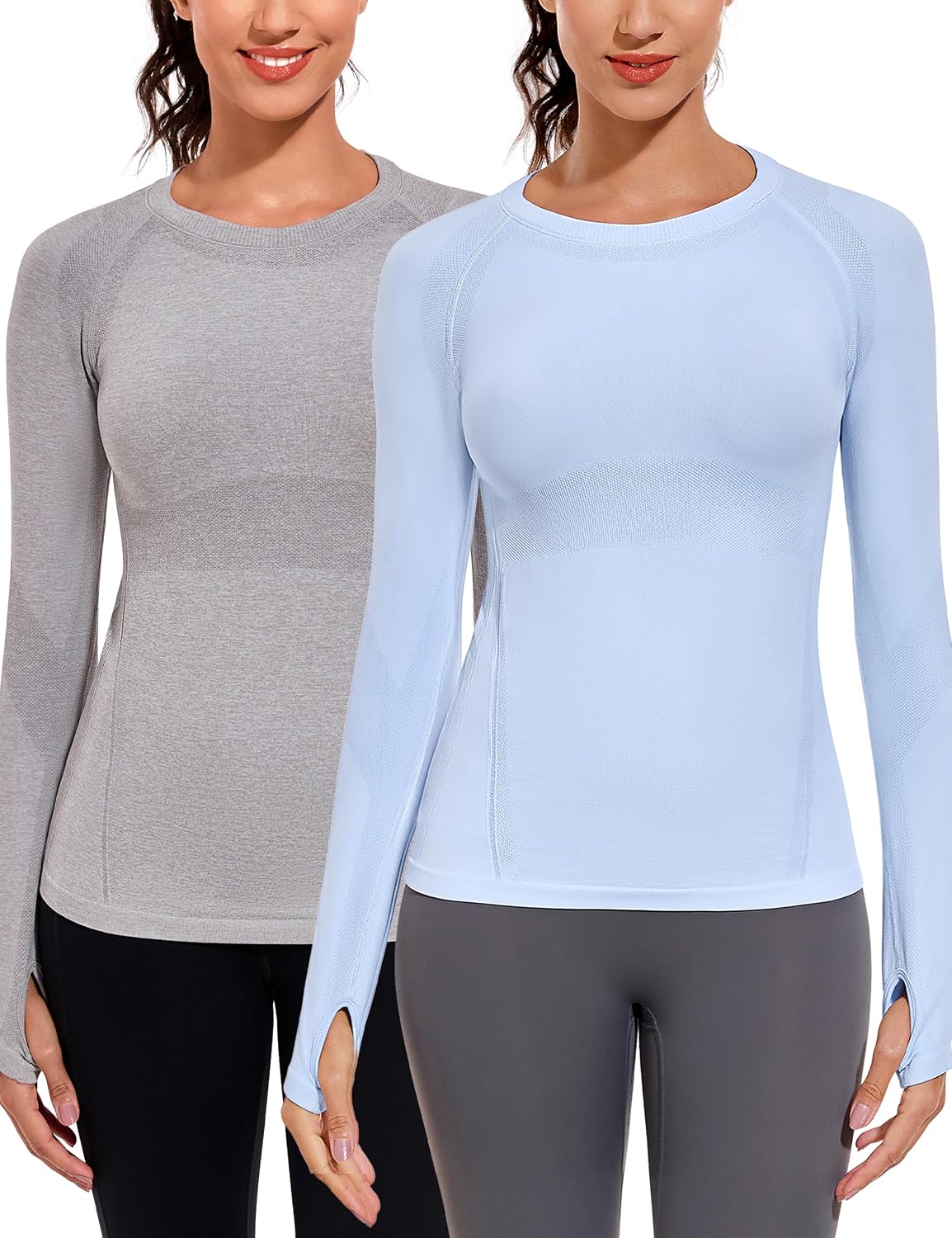 WANAYOU Long Sleeve Workout Tops for Women Athletic Shirt Thumb Hole 2 Pack