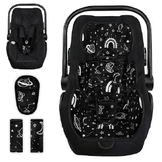 PR!CE DROP ( ) Infant Car Seat Insert with 3 Straps Covers, Ultra-Thick Baby Car Seat Head Support for Side Impact Protection, Minky Dot Baby Car Seat Cushion, Universal Black Carseat Head Support for Newborn