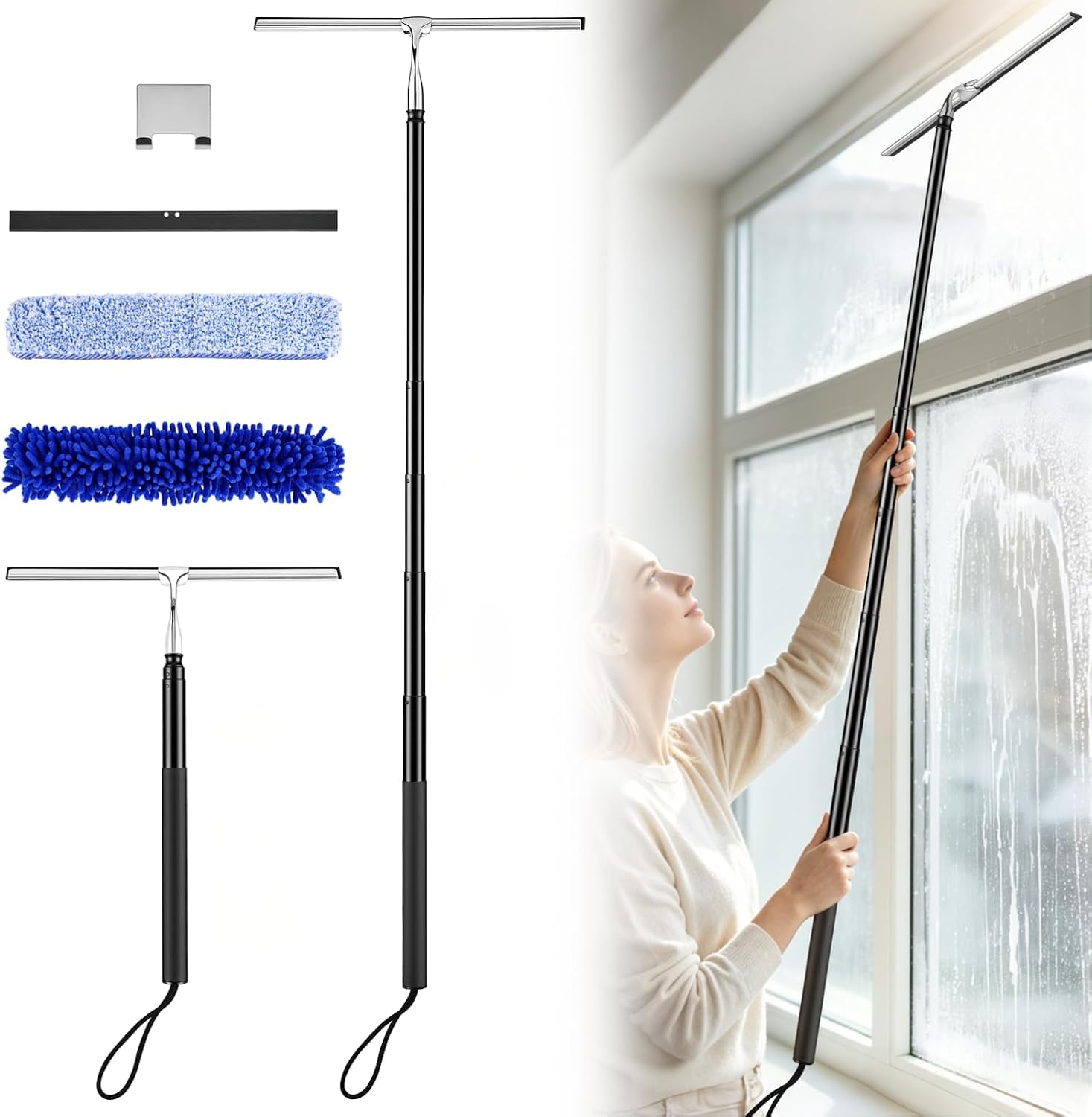 Window Shower Squeegees with Extension Pole