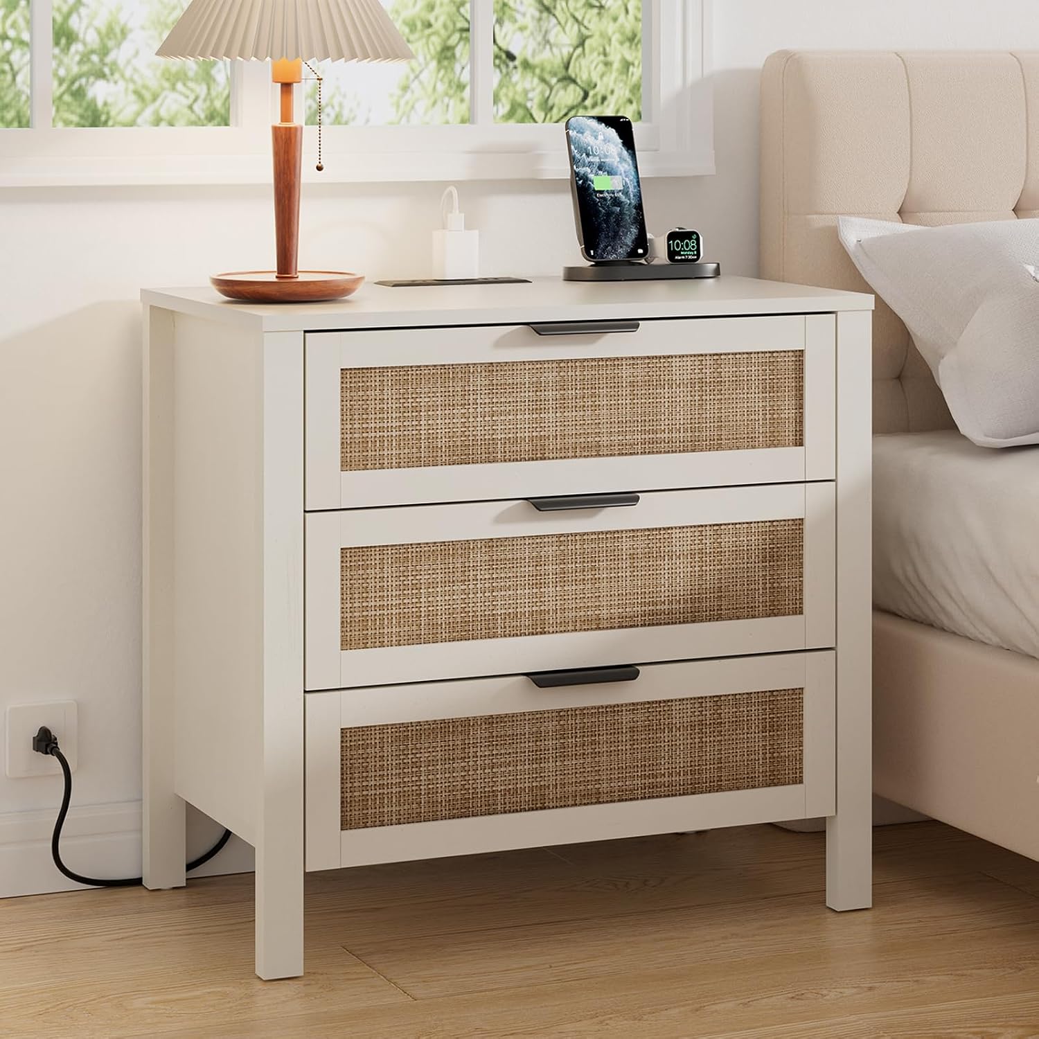 HOMMPA Rattan Nightstands with Charger