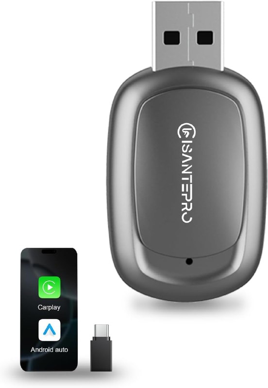Isantepro 2-in-1 Wireless CarPlay Adapter & Android Auto for Apple iPhone, 2026 Upgrade Mini Bluetooth Dongle Convert Wired to Wireless, Plug & Play, USB A & Type C for 2016+ Cars, iOS 10+,Android 11+