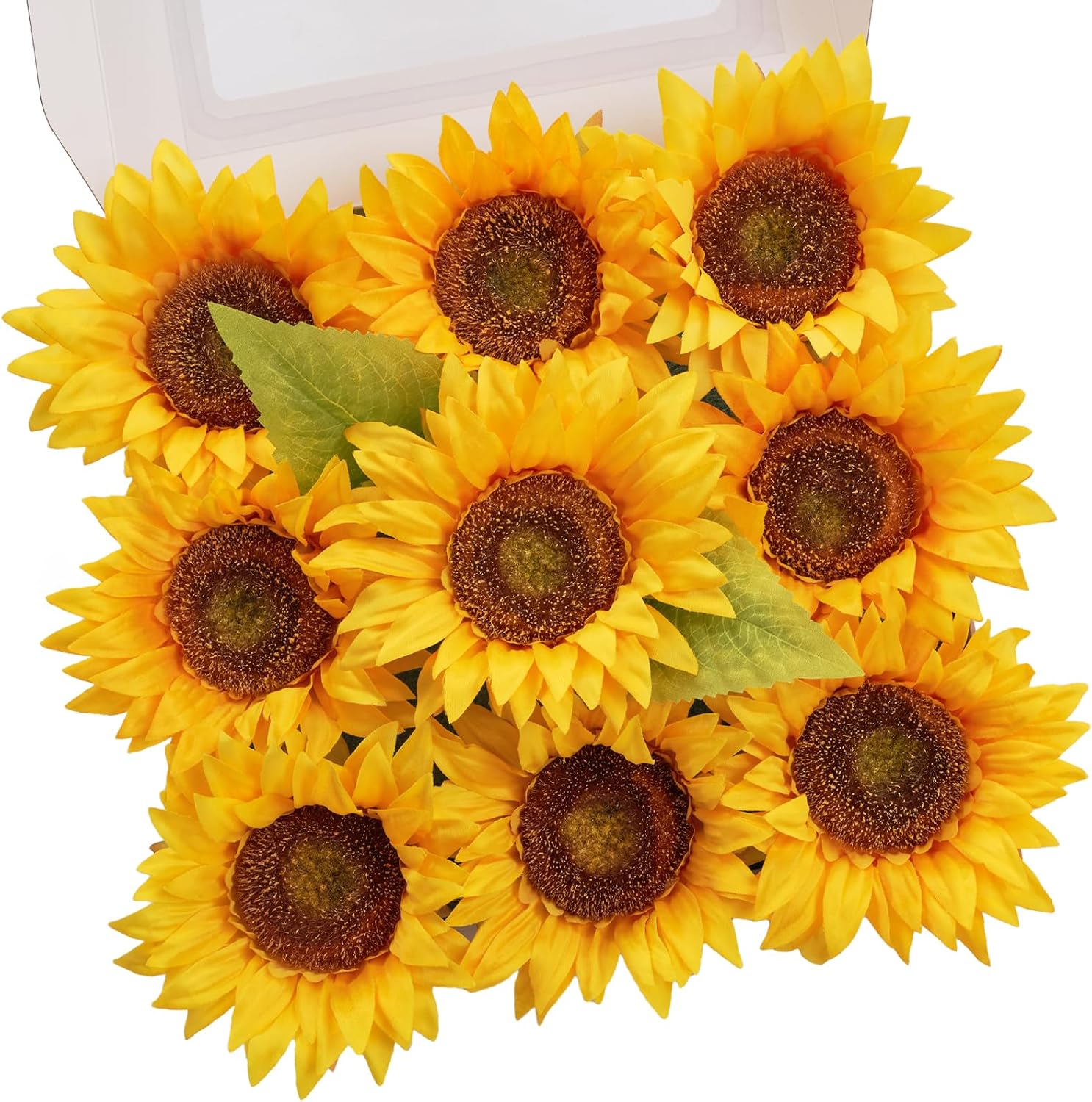 9 pcs Sunflowers Artificial Flowers, 6'' Silk Fake Sunflowers with Stems, Yellow Faux Sunflowers for DIY Outdoors Decor Home Decor Tables Centerpieces