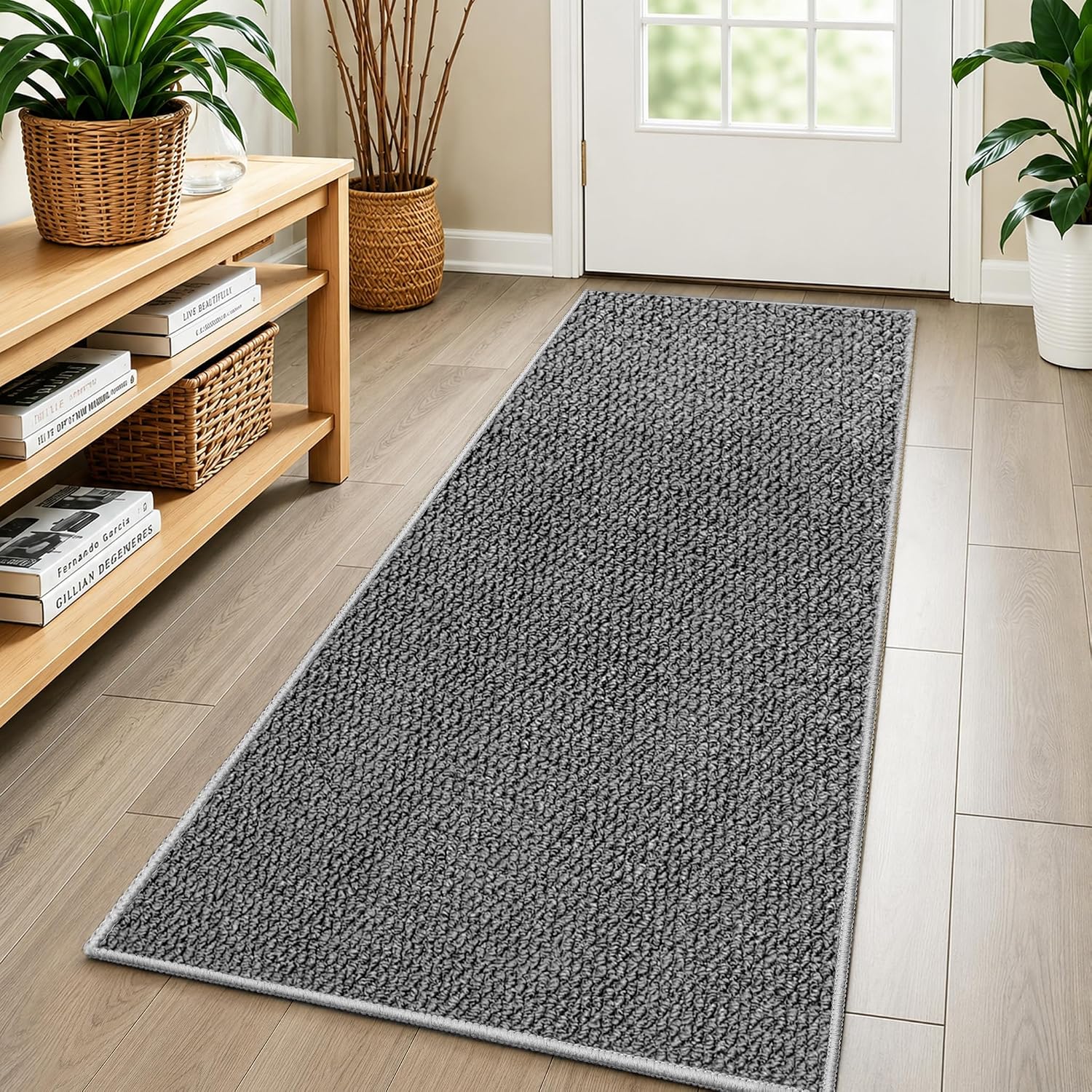 J Rombol Faux Jute Runner Rug 2'x6', Washable & Non-Slip, Grey
