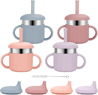 PR!CE DROP + 30% OFF CLIP COUP0N ( ) Baby Sippy Cups, 7.4 Oz 3 Stages Baby Training Cups, Straw Cup for Infants Toddlers 6-12 Month and Kids 1-3 Year, Stainless Steel Kid Cups with Silicone Straws, 4 Colors B