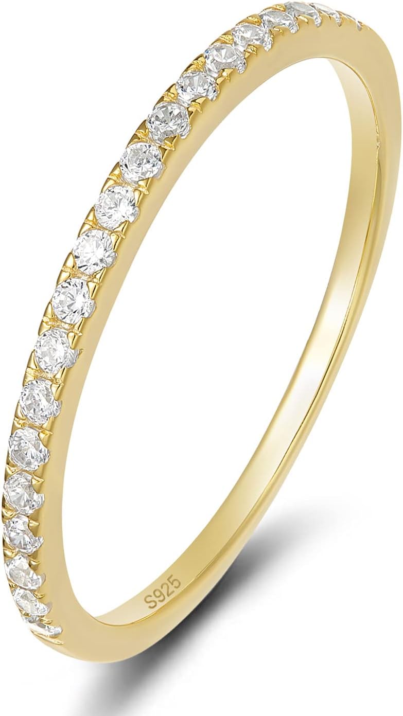 EAMTI 2mm 925 Sterling Silver Wedding Band Cubic Zirconia Half Eternity Stackable Engagement Ring Size 3-13 gold 5