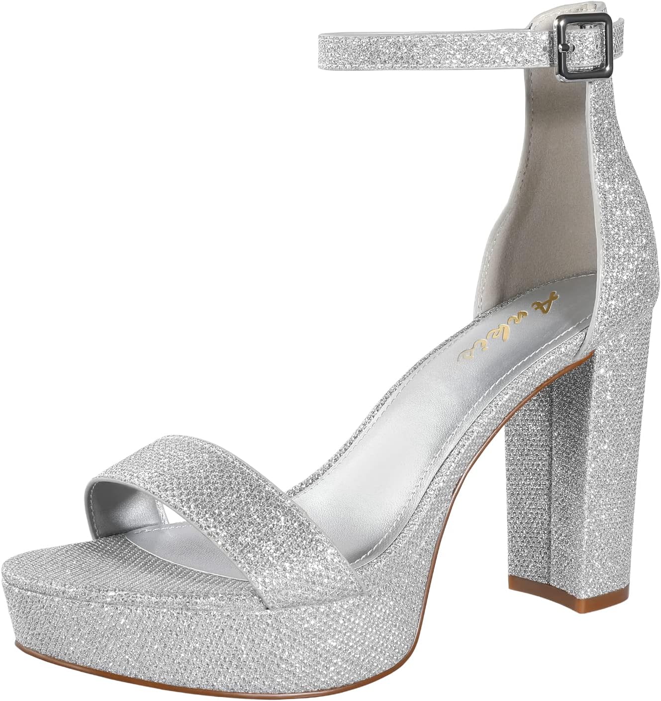 Ankis Chunky Platform Heels - 4 Inch Block Heeled Sandals for Women - Comfortable Open Toe Strappy Heels - Black, Nude, White, Silver, Gold - Summer Dress Shoes