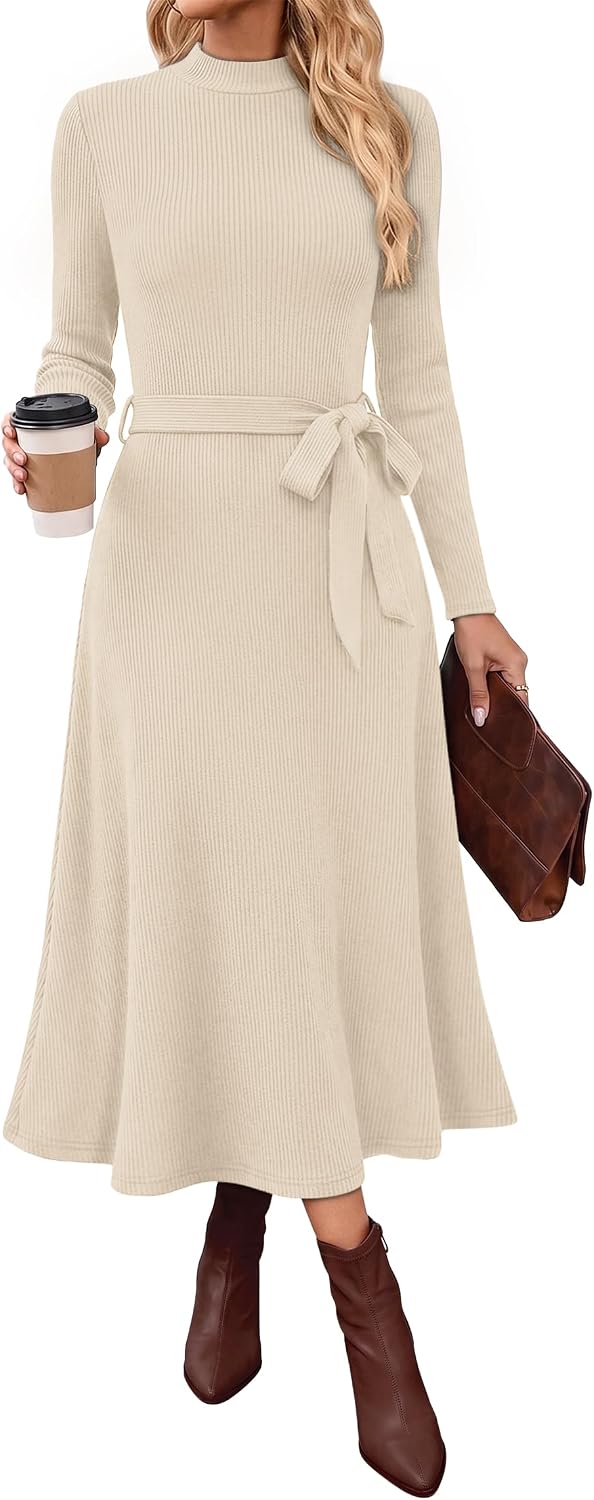 OFEEFAN Long Sleeve Midi Dresses