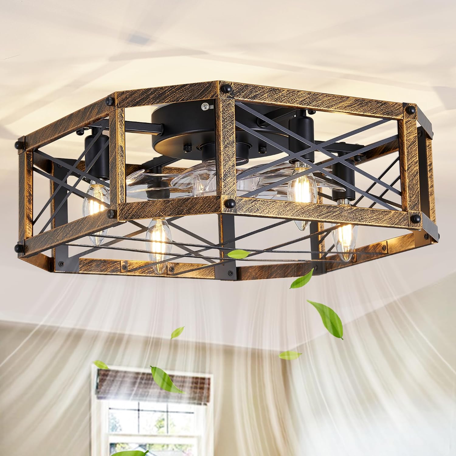 Linher Square Cage Ceiling Fans