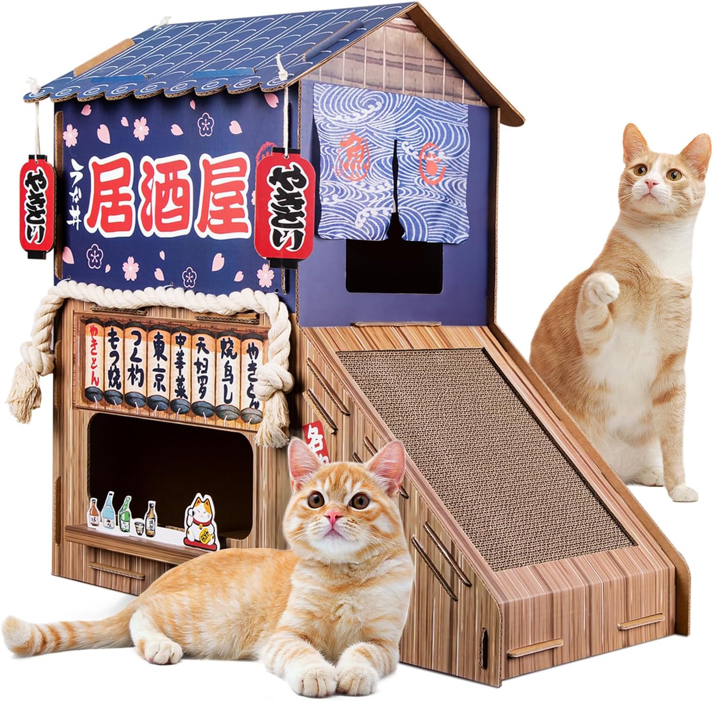 Cardboard Cat Houses with Toys
