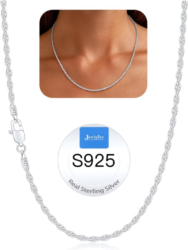 Jewlpire 14K Gold Plated 925 Sterling Silver Chain Necklace for Women, 1.5mm Rope Chains Dainty & Sturdy Women's Chain Necklaces 16 18 20 22 24 26 Inch