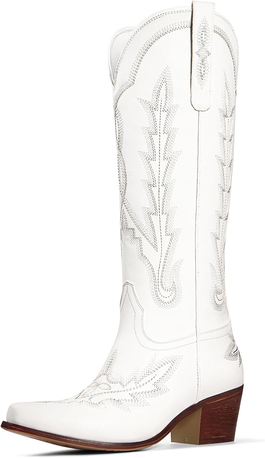 Ouepiano White Cowgirl Boots